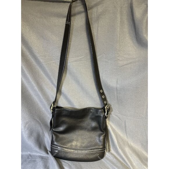 VTG Coach Purse Black Leather Nickel Legacy Slim Tassel Duffle Bag 1415 Y2K 2004 - Picture 1 of 16